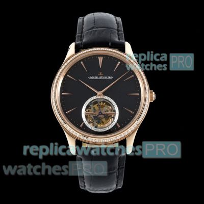 RMS Luxury Jaeger-LeCoultre Master Ultra-Thin Black Face Diamond Replica Tourbillon Watch 